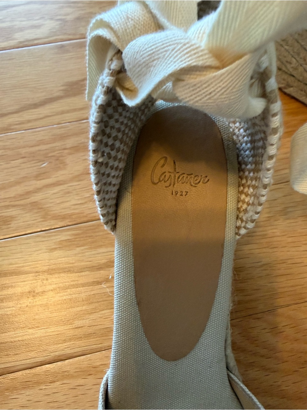 Castaner Natural Canvas Espadrille with Cream Ribbon - Size 41